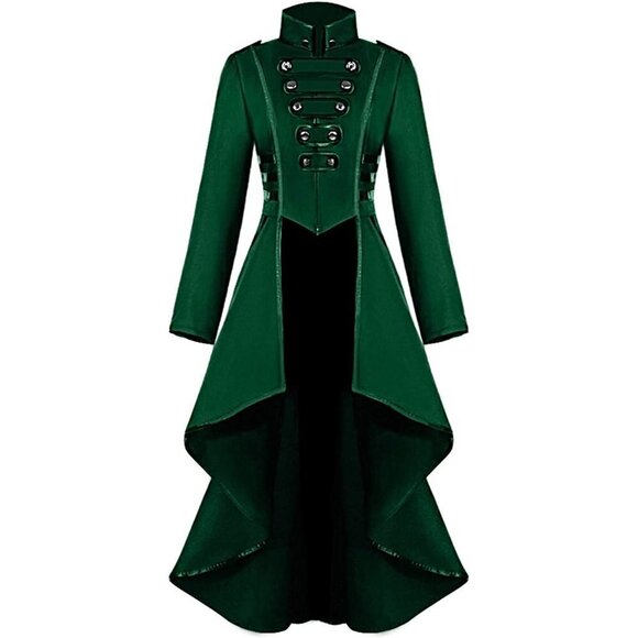 STEAMPUNK Victorian Swallow Tail Long Trench Coat Jacket Green Cosplay Punk NWT - Picture 1 of 7